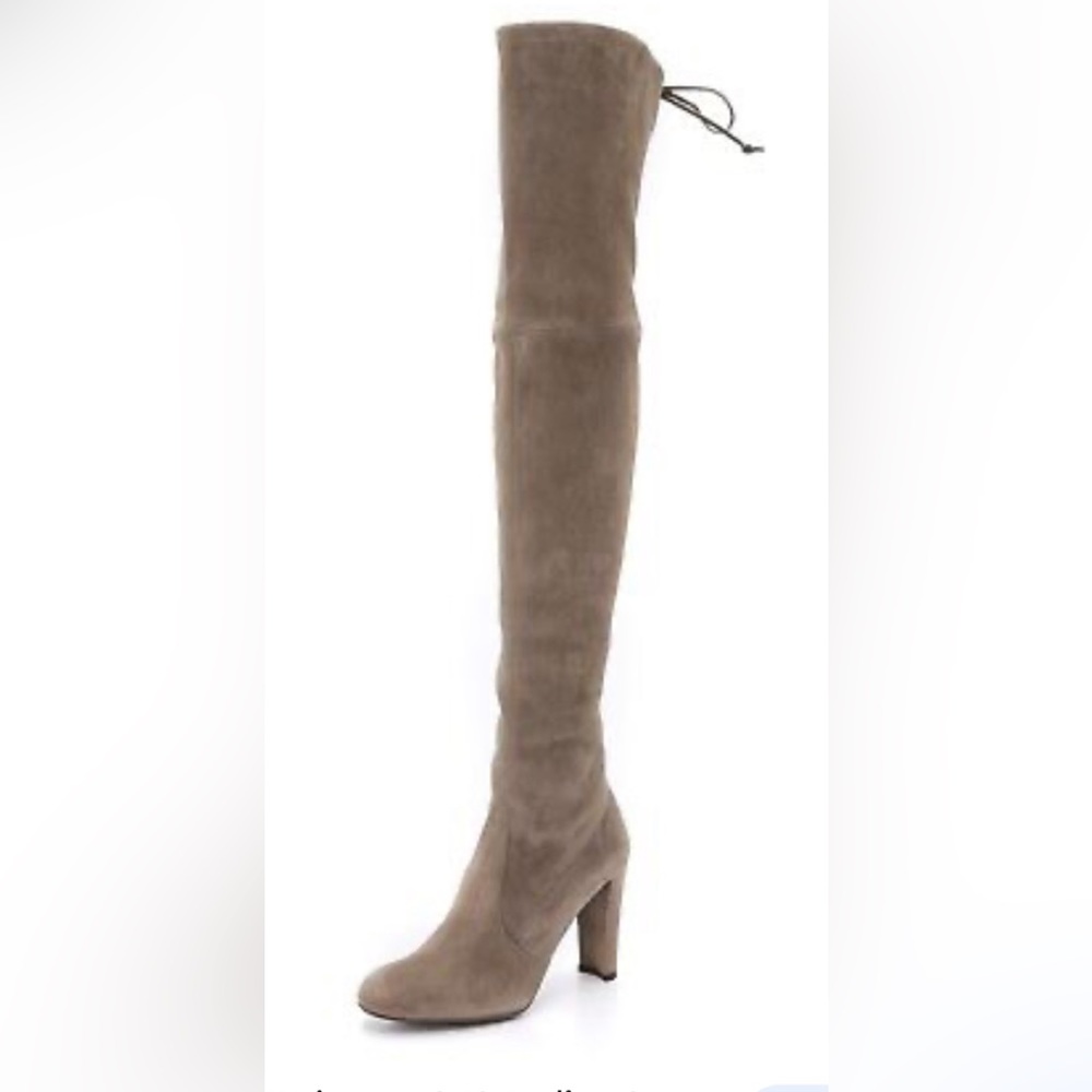 Stuart Weitzman Highland Stretch suede over the knee boots, sz 8, gray.(praline)